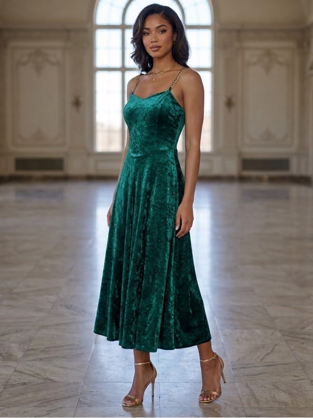 Vintage Carol Anderson California green crushed velvet maxi dress Sz 7-8